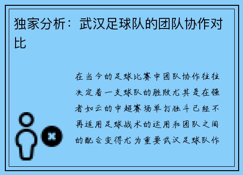 独家分析：武汉足球队的团队协作对比