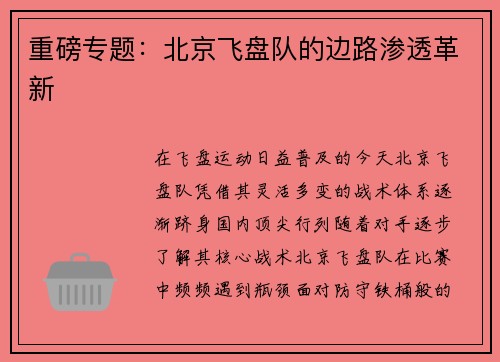 重磅专题：北京飞盘队的边路渗透革新