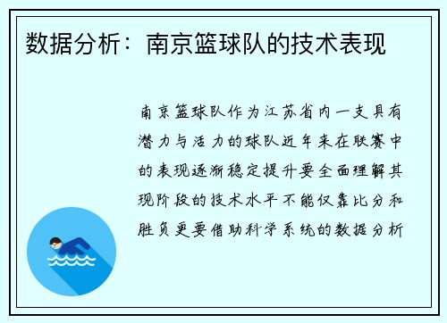 数据分析：南京篮球队的技术表现
