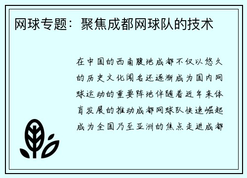 网球专题：聚焦成都网球队的技术