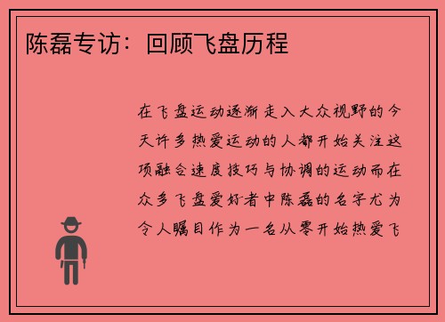 陈磊专访：回顾飞盘历程
